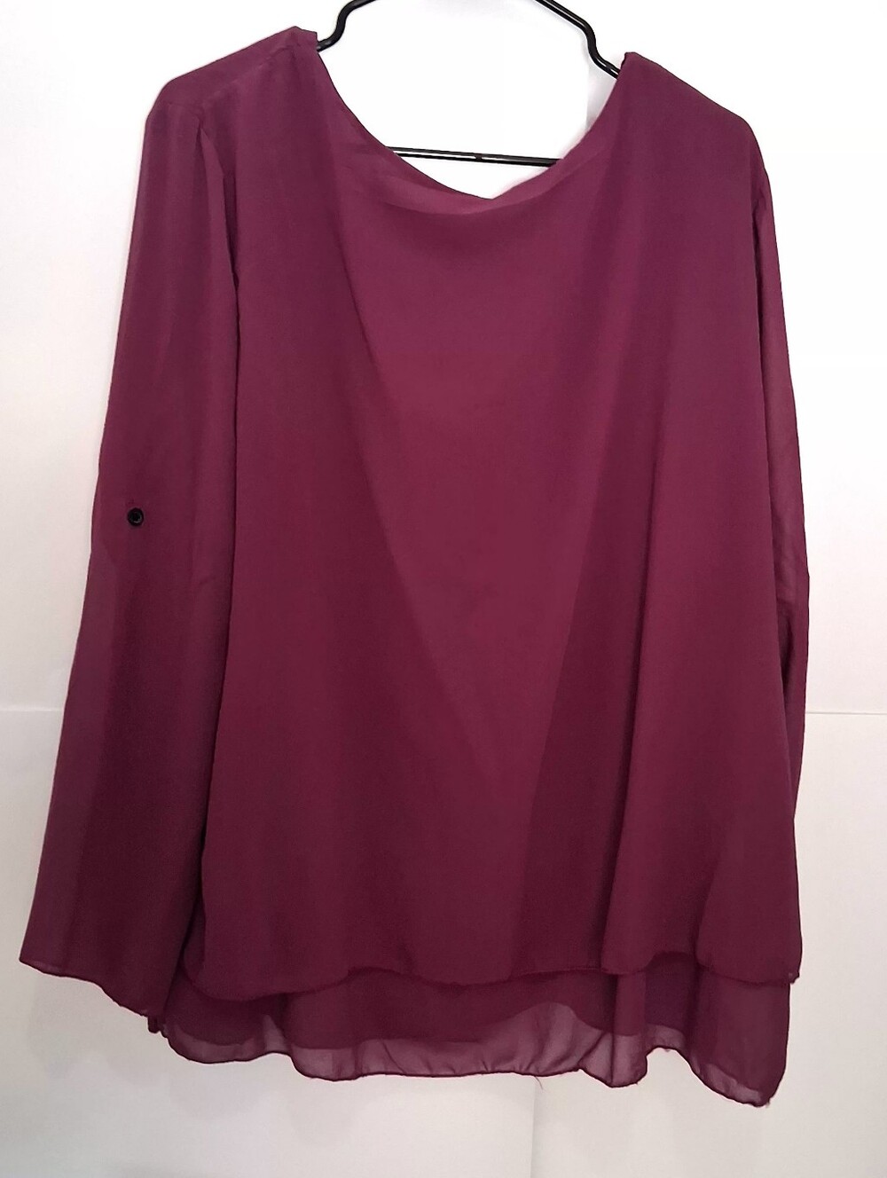 Women's Magenta Plum Flowing Long-Sleeve Blouse Size Fit 2X
